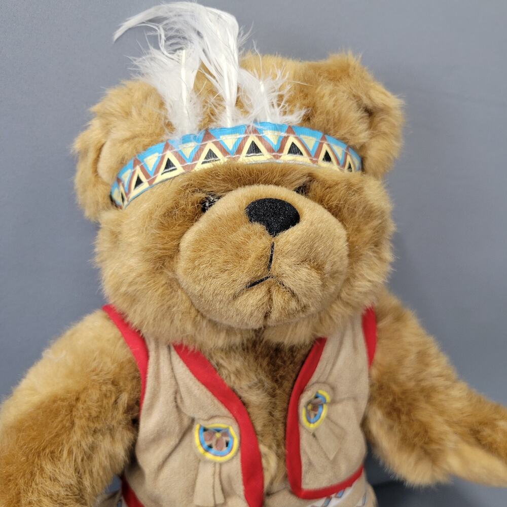 Vintage Plush Teddy Bear #01939 Feather Headband Suede 13" Toys Stuffed Animal - Picture 3 of 11